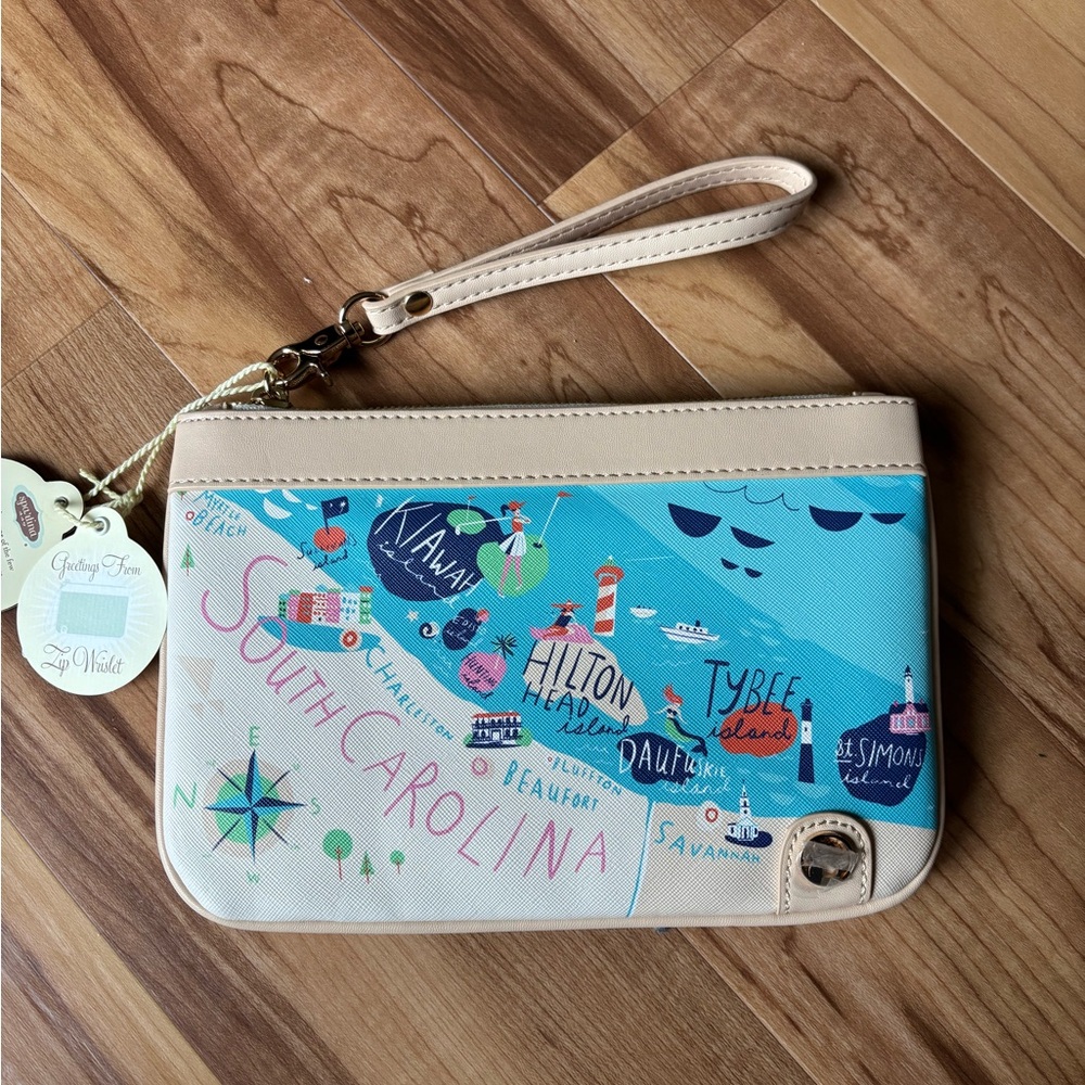 Elegant Cream and Blue Clutch Wristlet